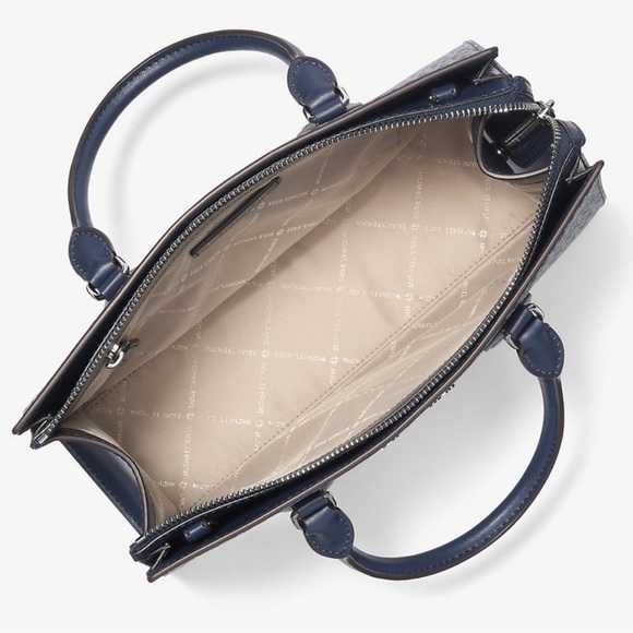 Michael Kors Sheila Medium Ombré Signature Logo Satchel Bag Navy Blue Multi - Picture 7 of 9